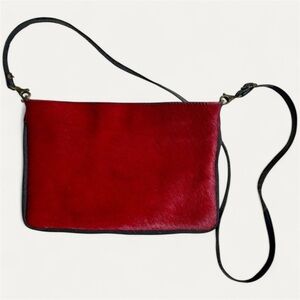 Italian Made Red Cowhide Black Leather Crossbody Bag